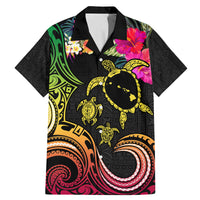 Hawaii Turtle Day Family Matching Mermaid Dress and Hawaiian Shirt Polynesian Tattoo and Hibiscus Flowers LT03 Dad's Shirt - Short Sleeve Black - Polynesian Pride