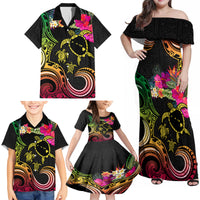 Hawaii Turtle Day Family Matching Off Shoulder Maxi Dress and Hawaiian Shirt Polynesian Tattoo and Hibiscus Flowers LT03 - Polynesian Pride