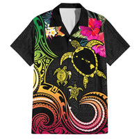 Hawaii Turtle Day Family Matching Off Shoulder Maxi Dress and Hawaiian Shirt Polynesian Tattoo and Hibiscus Flowers LT03 Dad's Shirt - Short Sleeve Black - Polynesian Pride