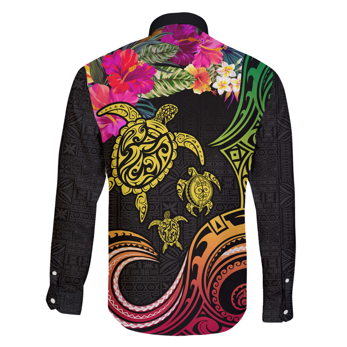 Hawaii Turtle Day Family Matching Off Shoulder Short Dress and Hawaiian Shirt Polynesian Tattoo and Hibiscus Flowers LT03 - Polynesian Pride