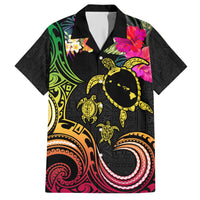 Hawaii Turtle Day Family Matching Short Sleeve Bodycon Dress and Hawaiian Shirt Polynesian Tattoo and Hibiscus Flowers LT03 Dad's Shirt - Short Sleeve Black - Polynesian Pride