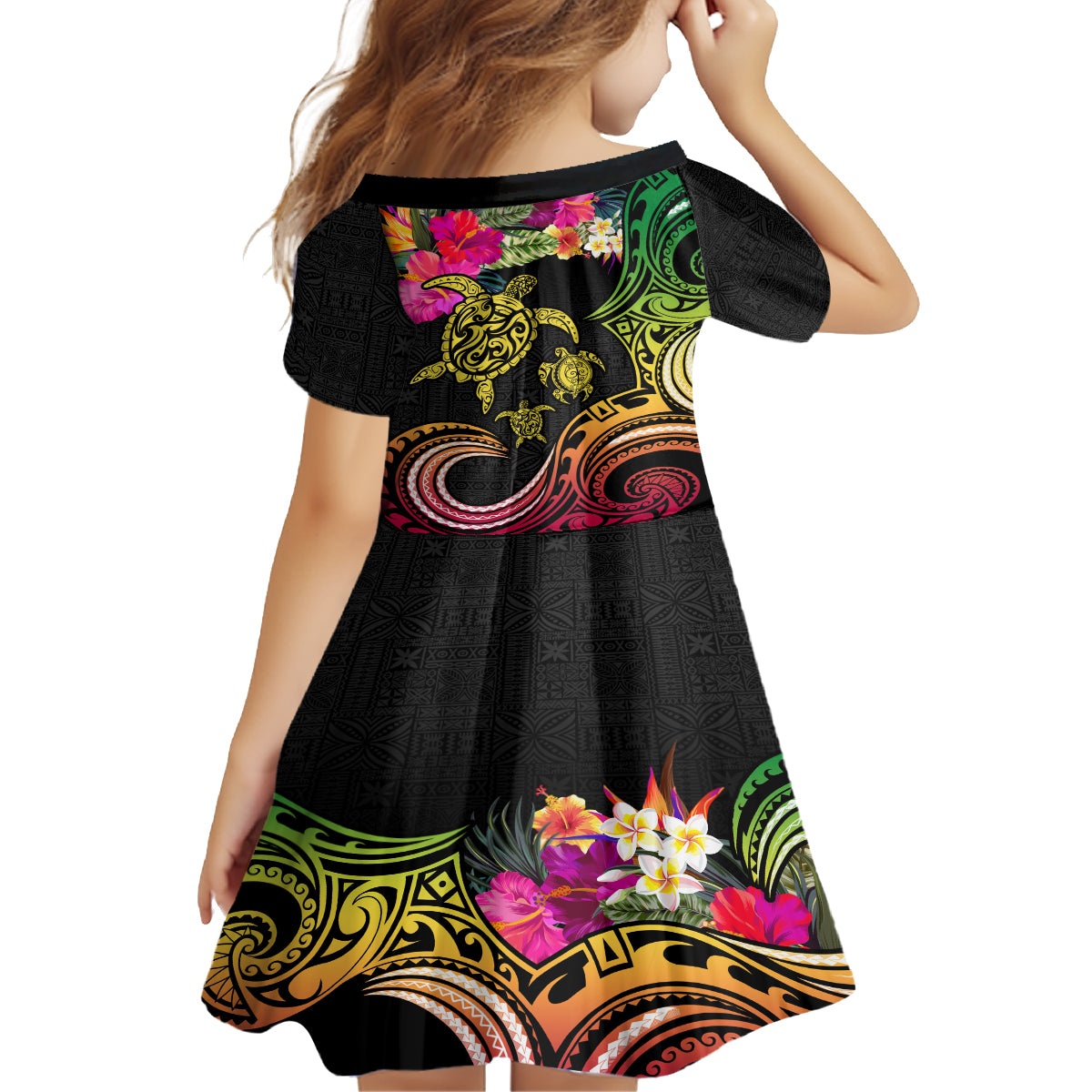 Hawaii Turtle Day Family Matching Summer Maxi Dress and Hawaiian Shirt Polynesian Tattoo and Hibiscus Flowers LT03 - Polynesian Pride