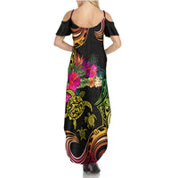 Hawaii Turtle Day Family Matching Summer Maxi Dress and Hawaiian Shirt Polynesian Tattoo and Hibiscus Flowers LT03 - Polynesian Pride