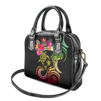 Hawaii Turtle Day Shoulder Handbag Polynesian Tattoo and Hibiscus Flowers