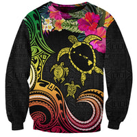 Hawaii Turtle Day Sweatshirt Polynesian Tattoo and Hibiscus Flowers
