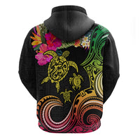 Hawaii Turtle Day Zip Hoodie Polynesian Tattoo and Hibiscus Flowers