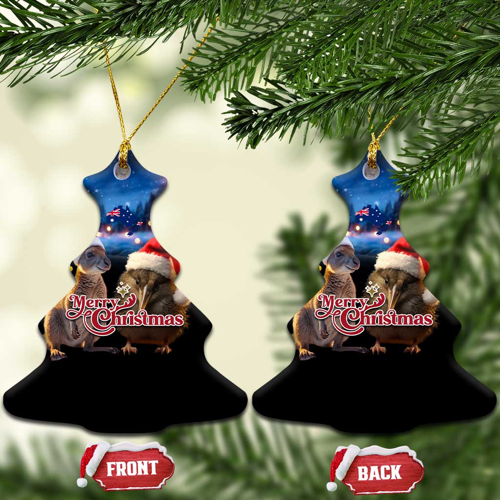 New Zealand and Australia Merry Christmas Ceramic Ornament Kiwi Bird and Kangaroo Xmas Vibe