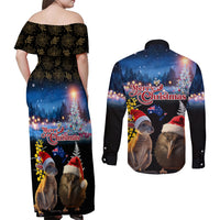 New Zealand and Australia Merry Christmas Couples Matching Off Shoulder Maxi Dress and Long Sleeve Button Shirt Kiwi Bird and Kangaroo Xmas Vibe LT03 - Polynesian Pride