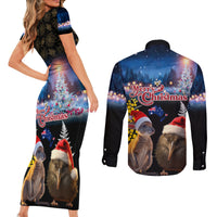New Zealand and Australia Merry Christmas Couples Matching Short Sleeve Bodycon Dress and Long Sleeve Button Shirt Kiwi Bird and Kangaroo Xmas Vibe LT03 - Polynesian Pride