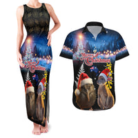 New Zealand and Australia Merry Christmas Couples Matching Tank Maxi Dress and Hawaiian Shirt Kiwi Bird and Kangaroo Xmas Vibe LT03 Black - Polynesian Pride