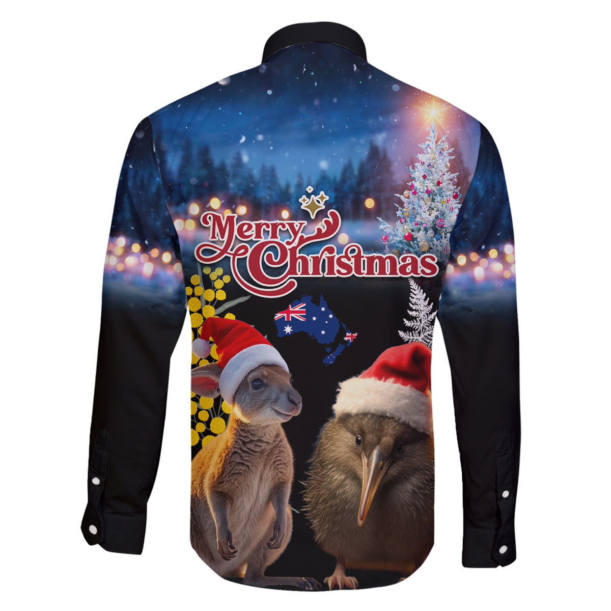 New Zealand and Australia Merry Christmas Family Matching Long Sleeve Bodycon Dress and Hawaiian Shirt Kiwi Bird and Kangaroo Xmas Vibe LT03 - Polynesian Pride
