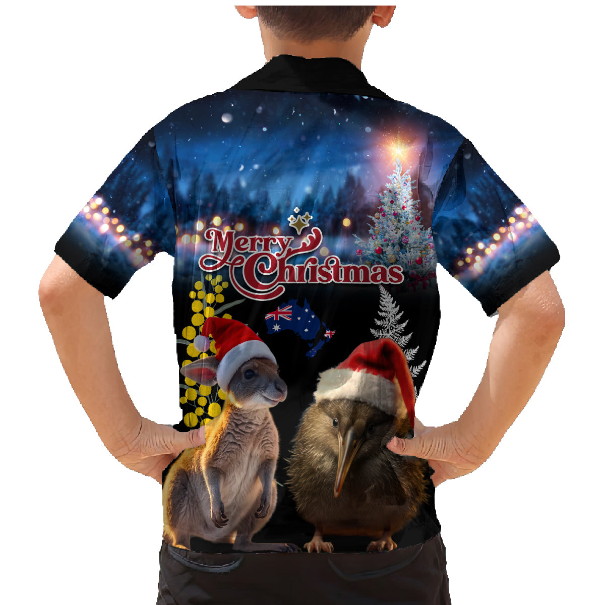 New Zealand and Australia Merry Christmas Family Matching Mermaid Dress and Hawaiian Shirt Kiwi Bird and Kangaroo Xmas Vibe LT03 - Polynesian Pride