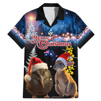 New Zealand and Australia Merry Christmas Family Matching Mermaid Dress and Hawaiian Shirt Kiwi Bird and Kangaroo Xmas Vibe LT03 Dad's Shirt - Short Sleeve Black - Polynesian Pride
