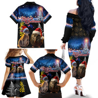 New Zealand and Australia Merry Christmas Family Matching Off The Shoulder Long Sleeve Dress and Hawaiian Shirt Kiwi Bird and Kangaroo Xmas Vibe LT03 - Polynesian Pride