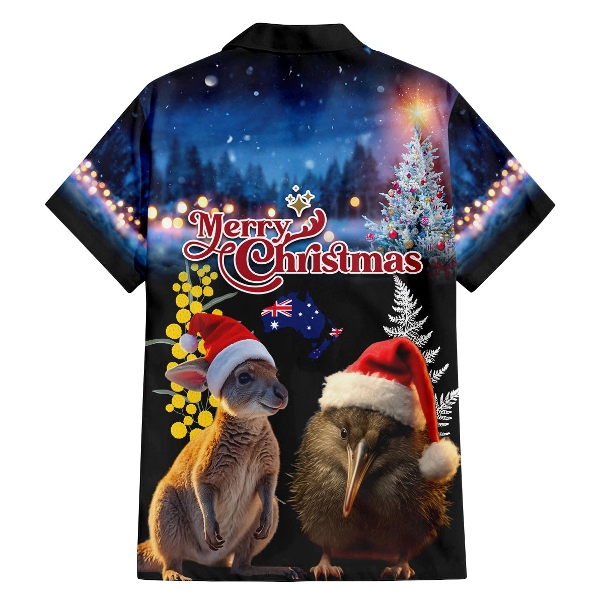 New Zealand and Australia Merry Christmas Family Matching Off Shoulder Maxi Dress and Hawaiian Shirt Kiwi Bird and Kangaroo Xmas Vibe LT03 - Polynesian Pride