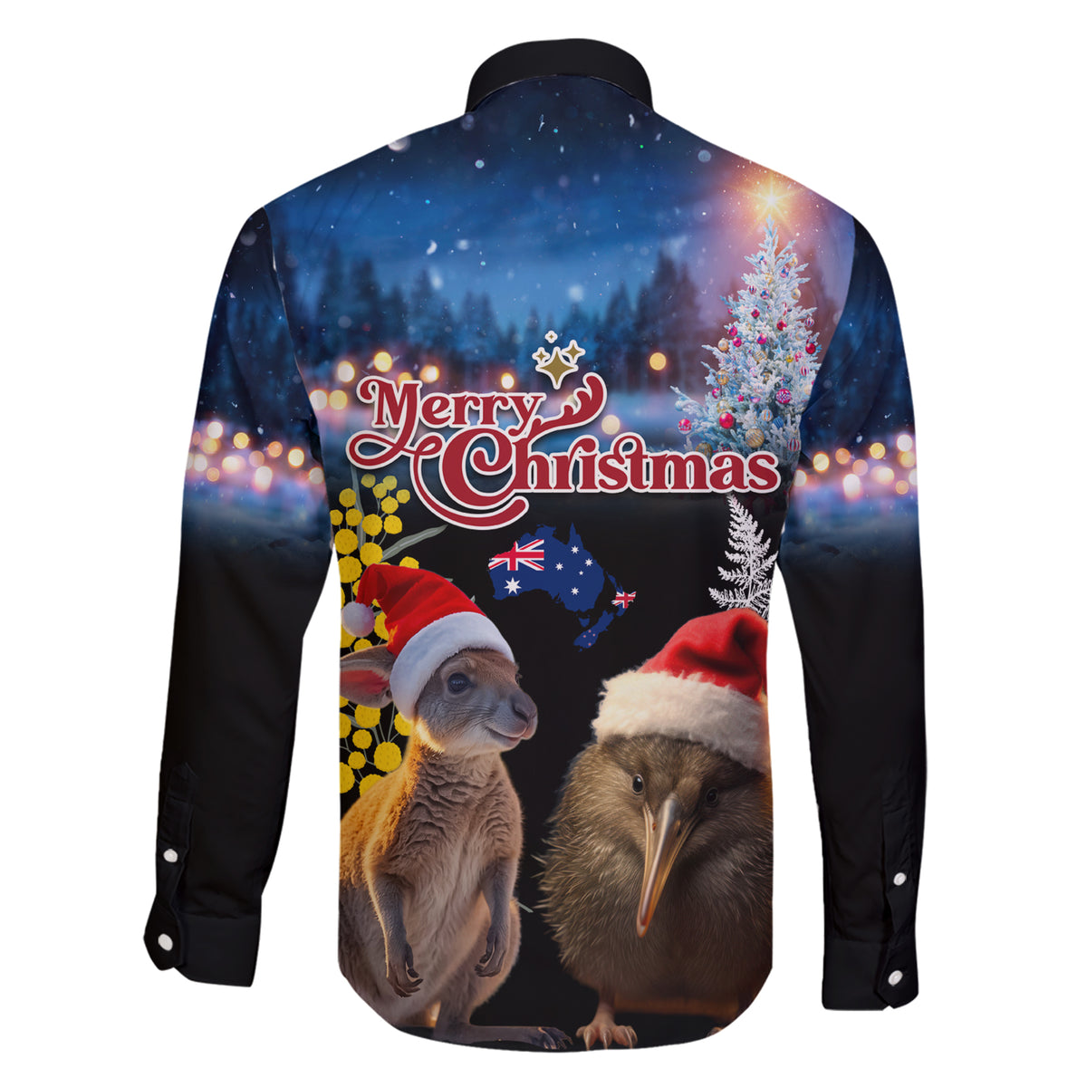 New Zealand and Australia Merry Christmas Family Matching Short Sleeve Bodycon Dress and Hawaiian Shirt Kiwi Bird and Kangaroo Xmas Vibe LT03 - Polynesian Pride