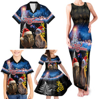 New Zealand and Australia Merry Christmas Family Matching Tank Maxi Dress and Hawaiian Shirt Kiwi Bird and Kangaroo Xmas Vibe LT03 - Polynesian Pride