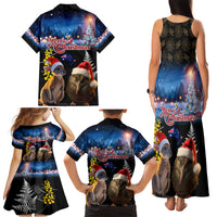 New Zealand and Australia Merry Christmas Family Matching Tank Maxi Dress and Hawaiian Shirt Kiwi Bird and Kangaroo Xmas Vibe LT03 - Polynesian Pride