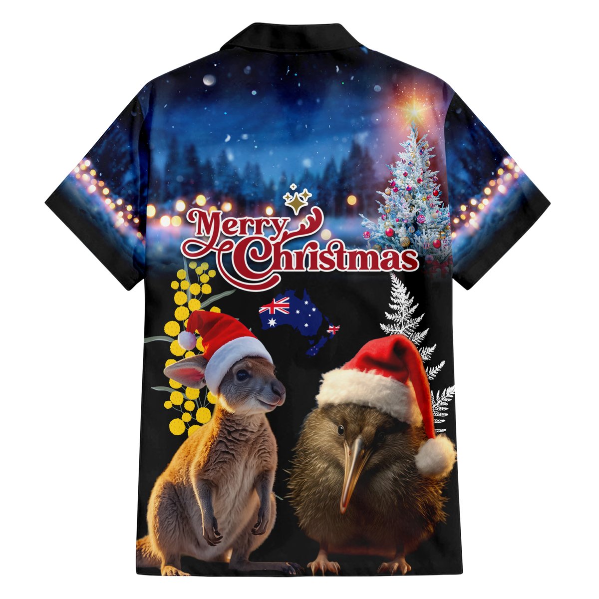 New Zealand and Australia Merry Christmas Hawaiian Shirt Kiwi Bird and Kangaroo Xmas Vibe LT03 - Polynesian Pride