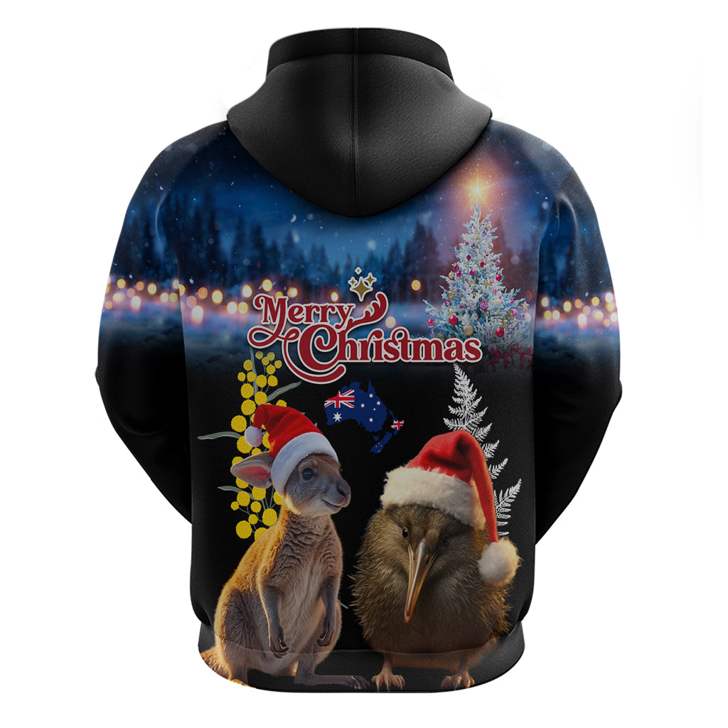 New Zealand and Australia Merry Christmas Hoodie Kiwi Bird and Kangaroo Xmas Vibe LT03 - Polynesian Pride
