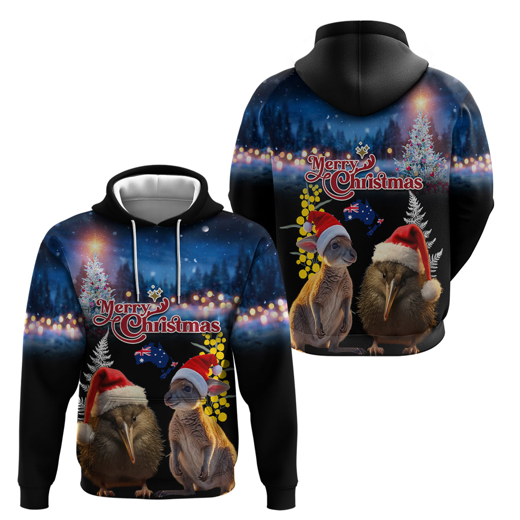 New Zealand and Australia Merry Christmas Hoodie Kiwi Bird and Kangaroo Xmas Vibe LT03 - Polynesian Pride