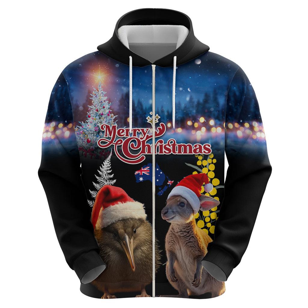 New Zealand and Australia Merry Christmas Hoodie Kiwi Bird and Kangaroo Xmas Vibe LT03 - Polynesian Pride