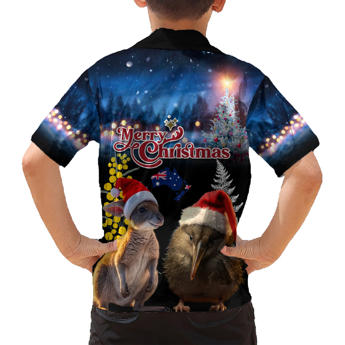 New Zealand and Australia Merry Christmas Kid Hawaiian Shirt Kiwi Bird and Kangaroo Xmas Vibe LT03 - Polynesian Pride