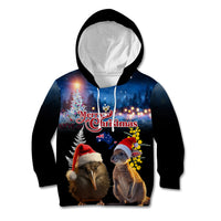 New Zealand and Australia Merry Christmas Kid Hoodie Kiwi Bird and Kangaroo Xmas Vibe LT03 Hoodie Black - Polynesian Pride