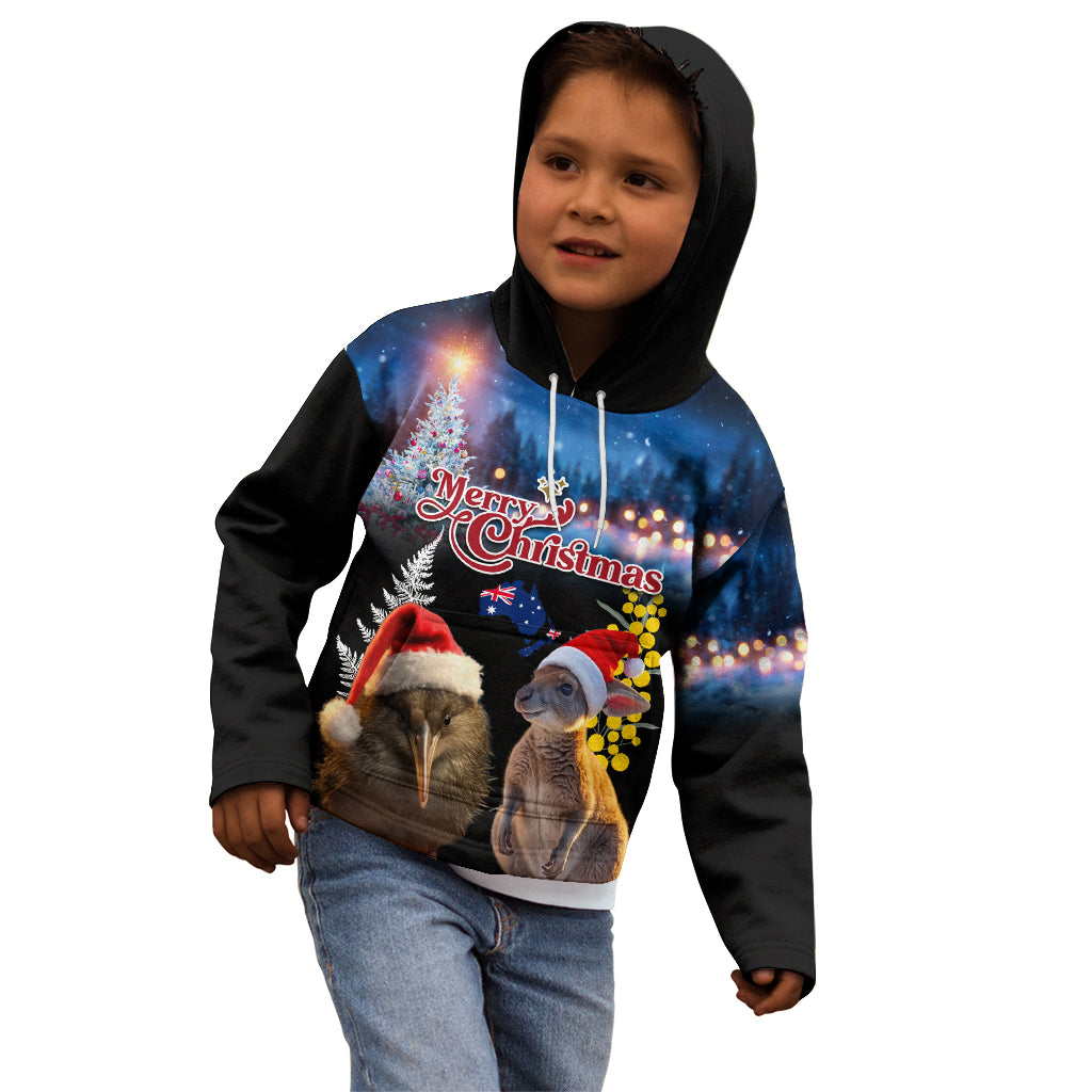 New Zealand and Australia Merry Christmas Kid Hoodie Kiwi Bird and Kangaroo Xmas Vibe LT03 - Polynesian Pride