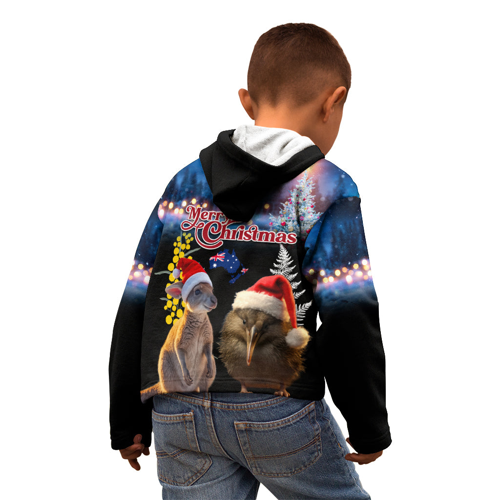 New Zealand and Australia Merry Christmas Kid Hoodie Kiwi Bird and Kangaroo Xmas Vibe LT03 - Polynesian Pride