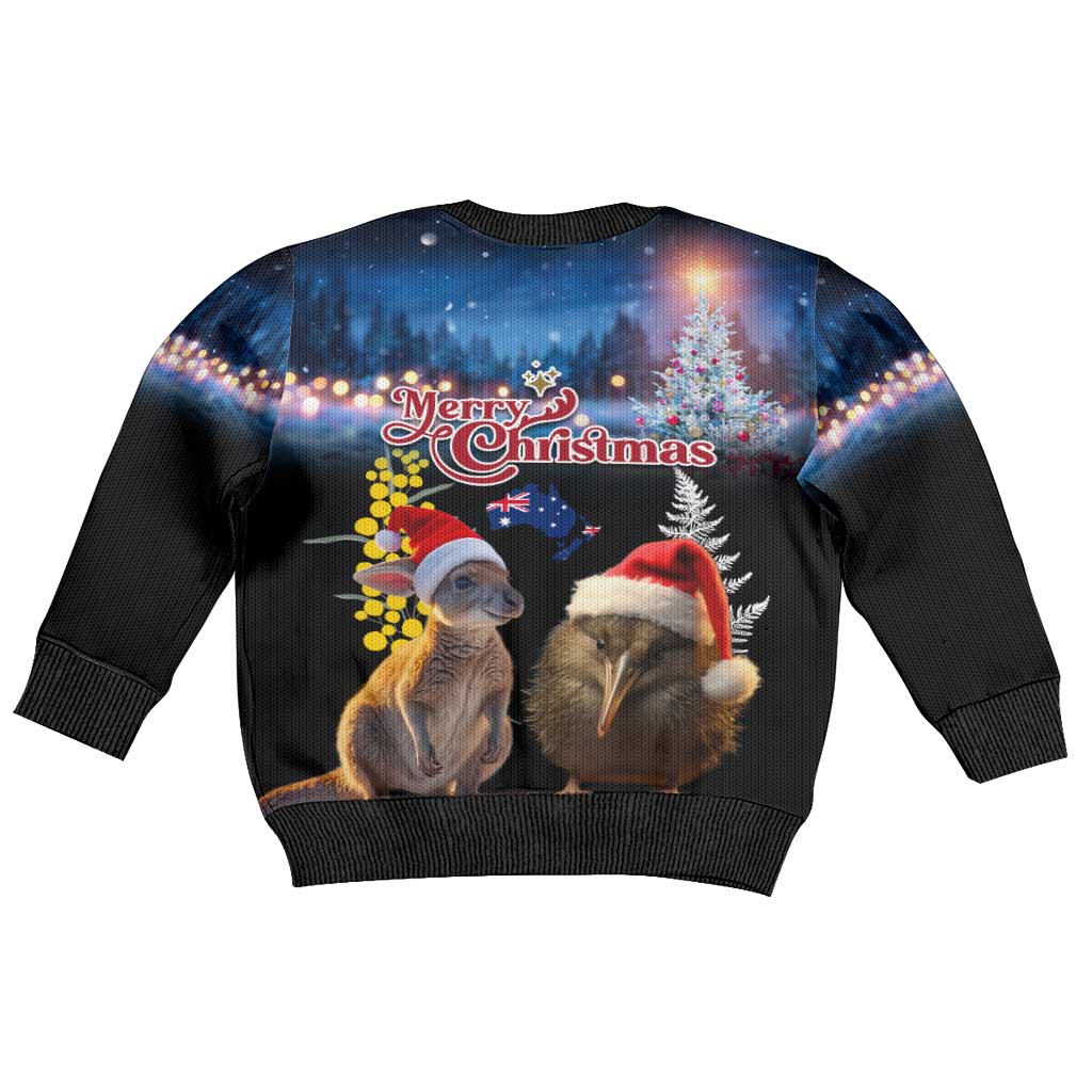 New Zealand and Australia Merry Christmas Kid Ugly Christmas Sweater Kiwi Bird and Kangaroo Xmas Vibe LT03 - Polynesian Pride