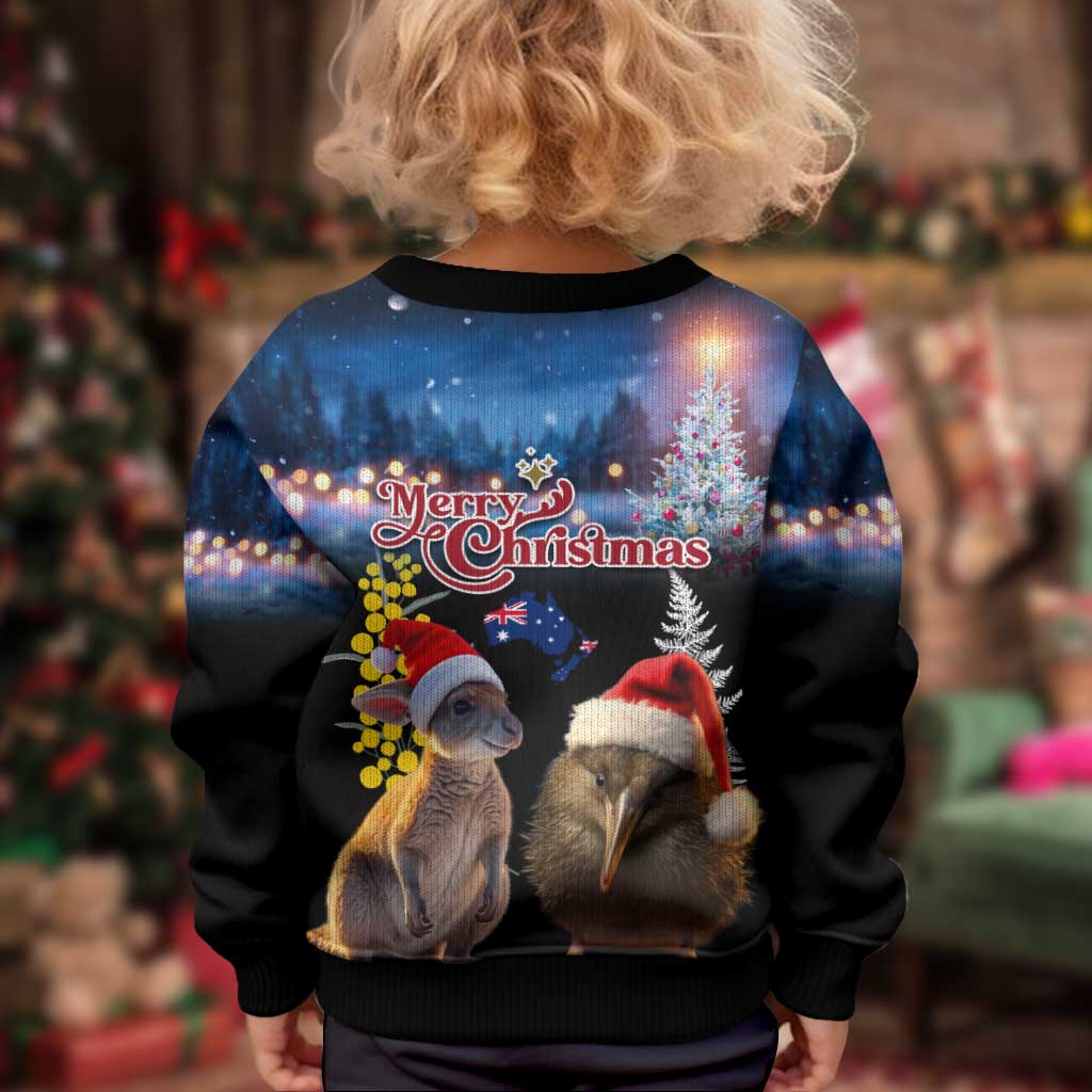 New Zealand and Australia Merry Christmas Kid Ugly Christmas Sweater Kiwi Bird and Kangaroo Xmas Vibe LT03 - Polynesian Pride