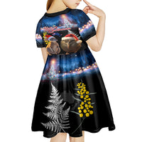 New Zealand and Australia Merry Christmas Kid Short Sleeve Dress Kiwi Bird and Kangaroo Xmas Vibe LT03 - Polynesian Pride