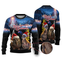 New Zealand and Australia Merry Christmas Ugly Christmas Sweater Kiwi Bird and Kangaroo Xmas Vibe LT03 Black - Polynesian Pride