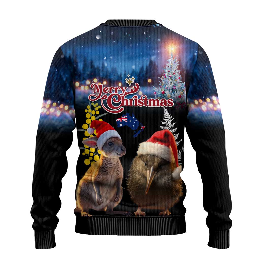 New Zealand and Australia Merry Christmas Ugly Christmas Sweater Kiwi Bird and Kangaroo Xmas Vibe LT03 - Polynesian Pride