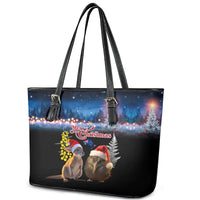 New Zealand and Australia Merry Christmas Leather Tote Bag Kiwi Bird and Kangaroo Xmas Vibe LT03 - Polynesian Pride
