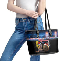 New Zealand and Australia Merry Christmas Leather Tote Bag Kiwi Bird and Kangaroo Xmas Vibe LT03 - Polynesian Pride