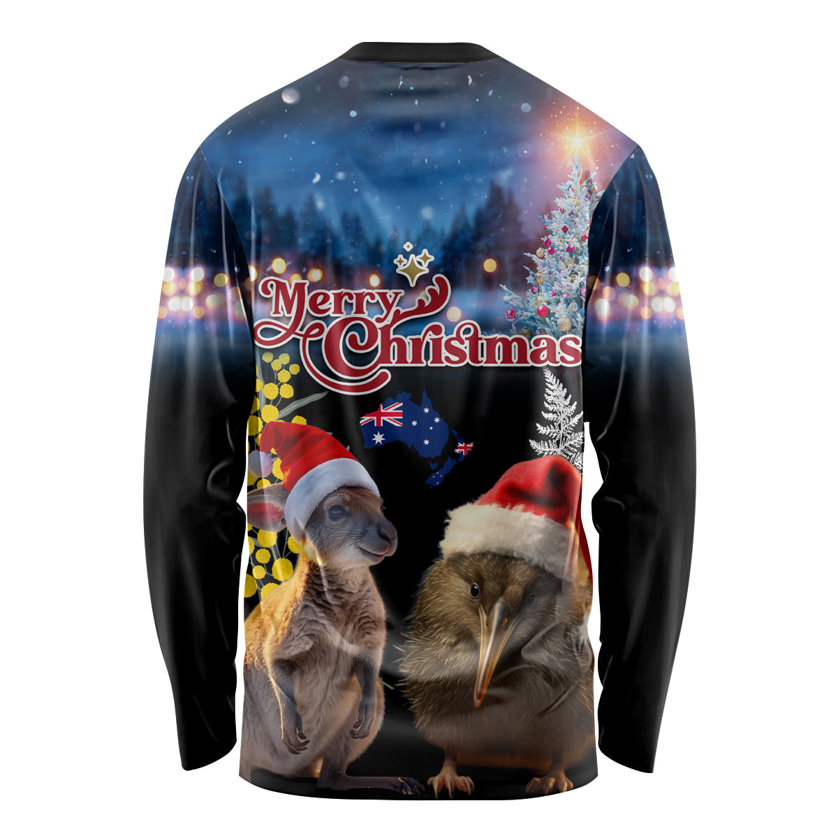 New Zealand and Australia Merry Christmas Long Sleeve Shirt Kiwi Bird and Kangaroo Xmas Vibe LT03 - Polynesian Pride