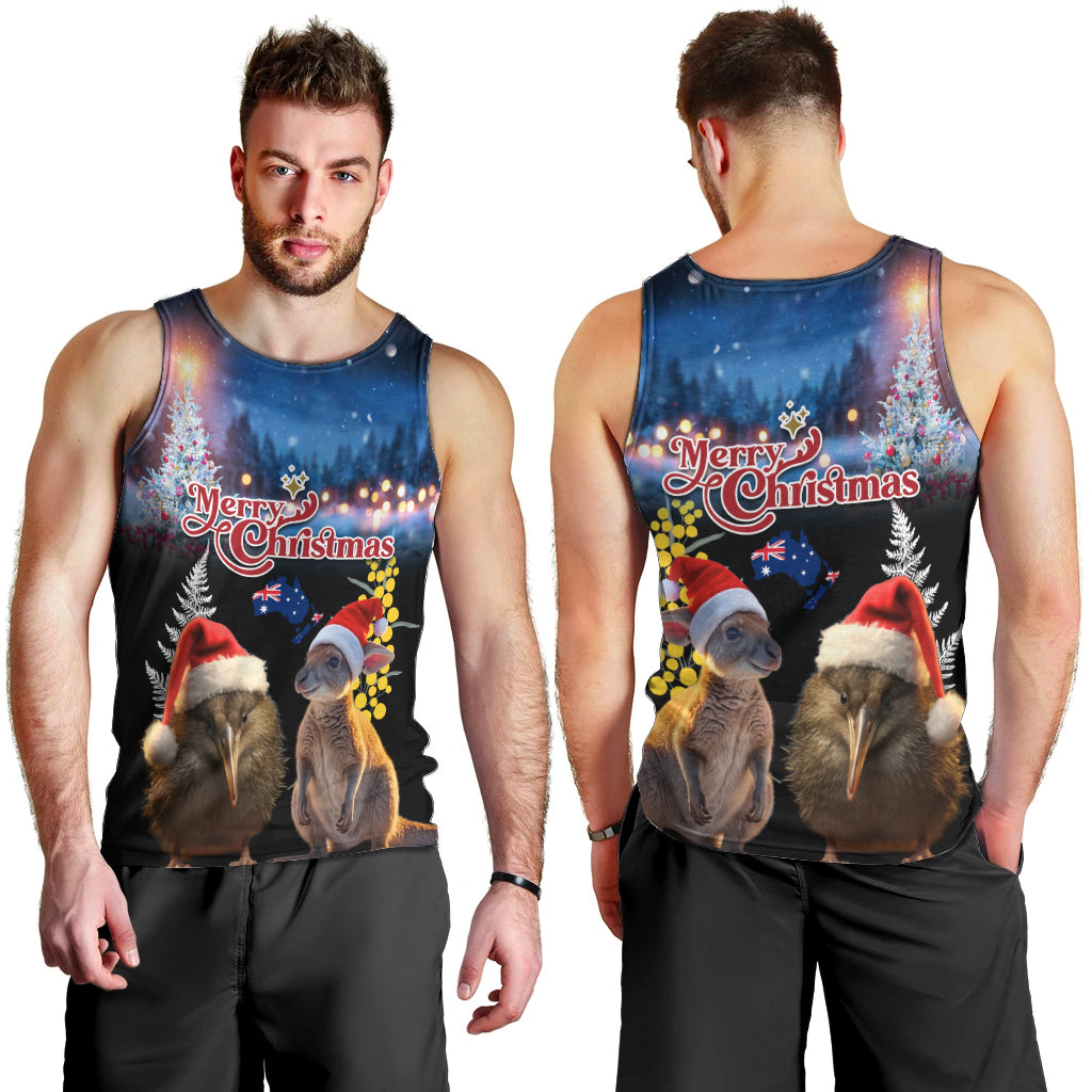 New Zealand and Australia Merry Christmas Men Tank Top Kiwi Bird and Kangaroo Xmas Vibe LT03 - Polynesian Pride