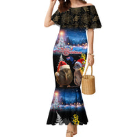 New Zealand and Australia Merry Christmas Mermaid Dress Kiwi Bird and Kangaroo Xmas Vibe LT03 Women Black - Polynesian Pride