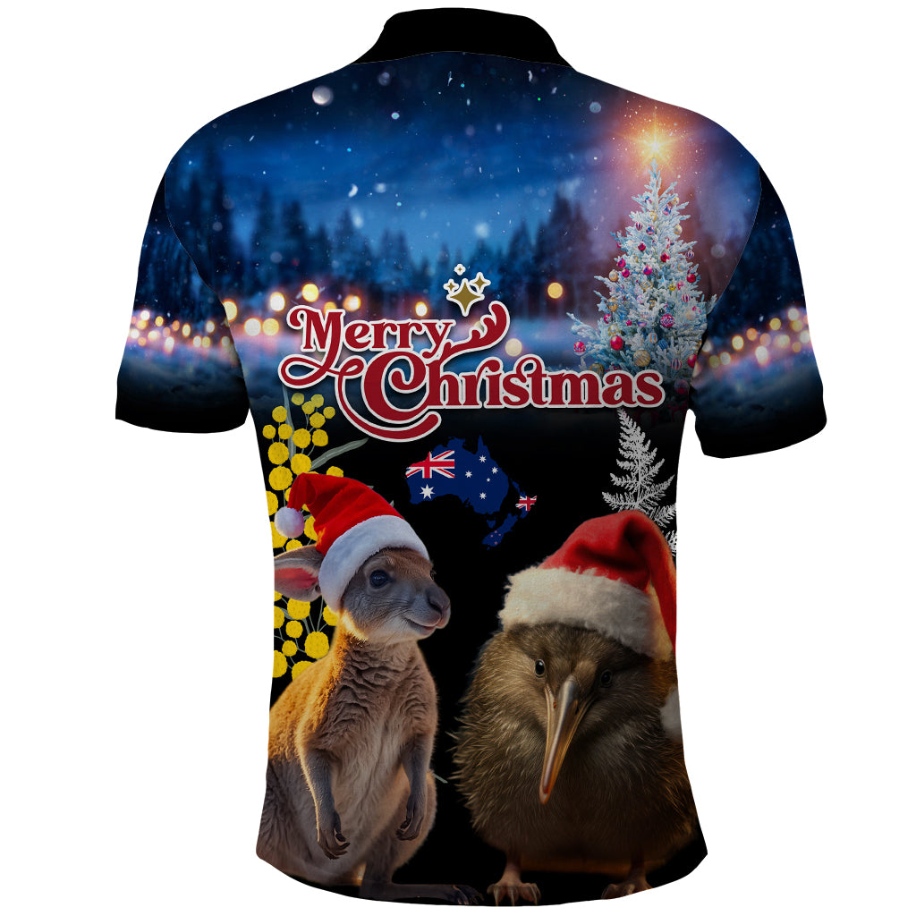 New Zealand and Australia Merry Christmas Polo Shirt Kiwi Bird and Kangaroo Xmas Vibe LT03 - Polynesian Pride
