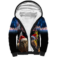 New Zealand and Australia Merry Christmas Sherpa Hoodie Kiwi Bird and Kangaroo Xmas Vibe LT03 Unisex Black - Polynesian Pride