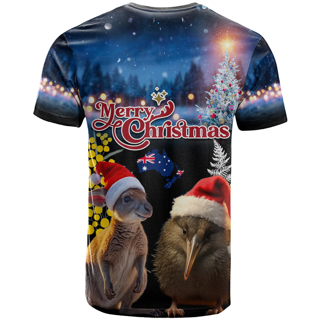 New Zealand and Australia Merry Christmas T Shirt Kiwi Bird and Kangaroo Xmas Vibe LT03 - Polynesian Pride