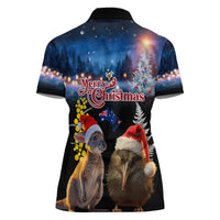 New Zealand and Australia Merry Christmas Women Polo Shirt Kiwi Bird and Kangaroo Xmas Vibe LT03 - Polynesian Pride