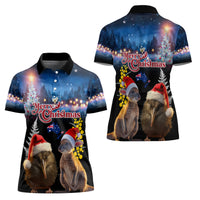 New Zealand and Australia Merry Christmas Women Polo Shirt Kiwi Bird and Kangaroo Xmas Vibe LT03 - Polynesian Pride