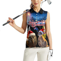New Zealand and Australia Merry Christmas Women Sleeveless Polo Shirt Kiwi Bird and Kangaroo Xmas Vibe LT03 - Polynesian Pride