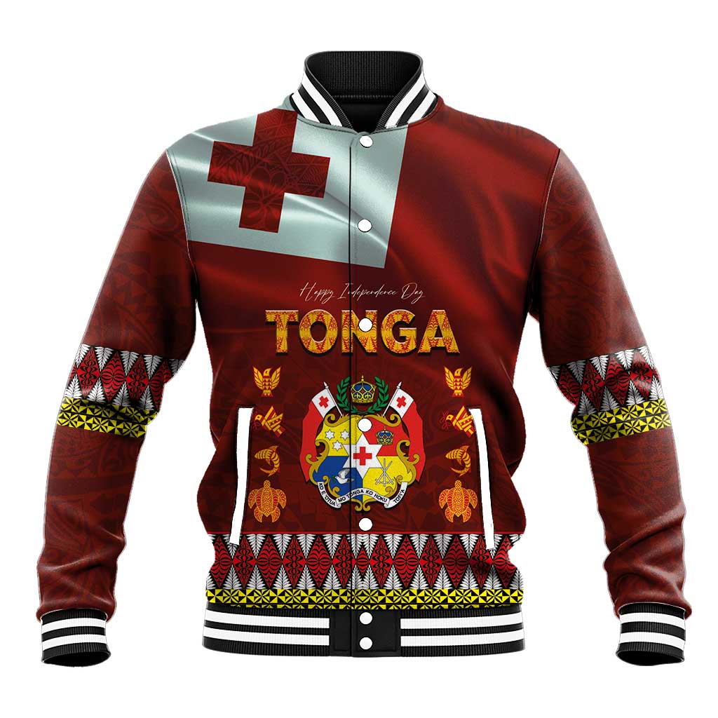 Tonga Independence Day Baseball Jacket National Flag and Emblem with Ngatu Art Pattern