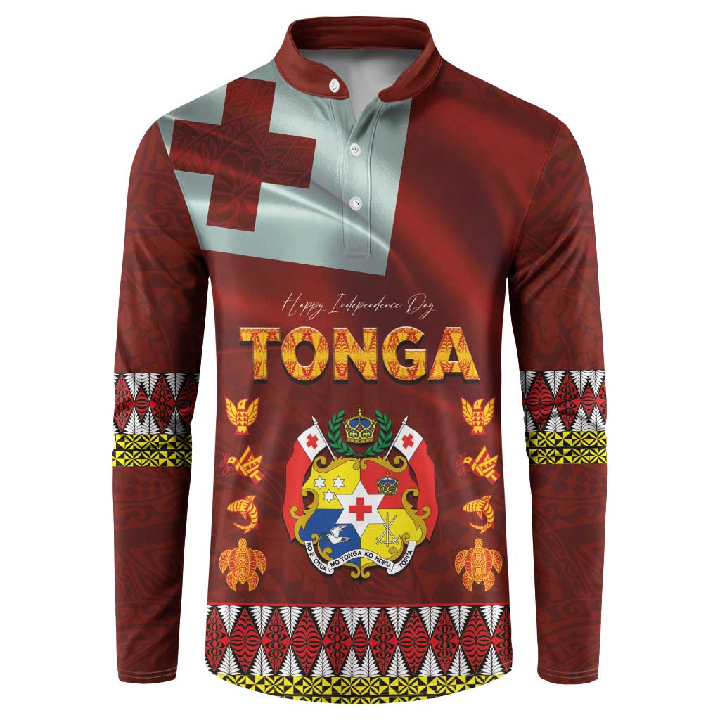 Tonga Independence Day Button Sweatshirt National Flag and Emblem with Ngatu Art Pattern