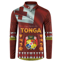 Tonga Independence Day Button Sweatshirt National Flag and Emblem with Ngatu Art Pattern