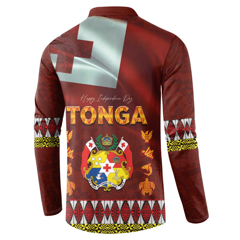 Tonga Independence Day Button Sweatshirt National Flag and Emblem with Ngatu Art Pattern